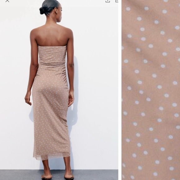 Zara Strapless Tan Polka Dot Dress - Picture 5 of 5